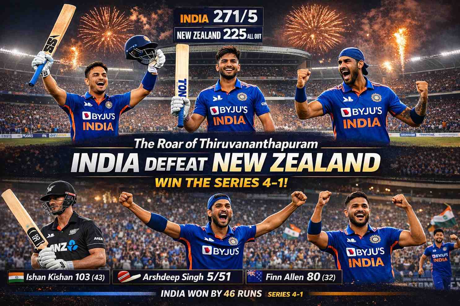 IND vs NZ 2026: Kishan and Arshdeep Shine as India Crushes New Zealand in Thiruvananthapuram